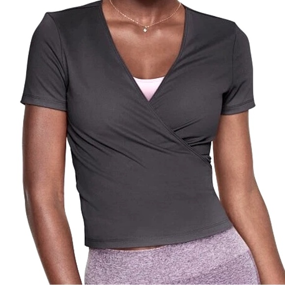 Pink Victoria's Secret Ultimate Wrap Short Sleeve Top Size Large - Picture 1 of 8